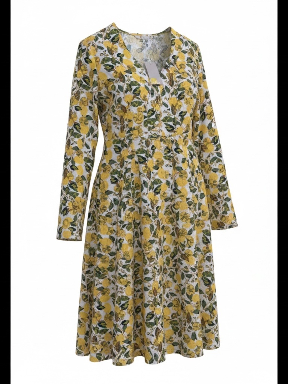 Boden Yellow Floral V-Neck Long Sleeve Dress